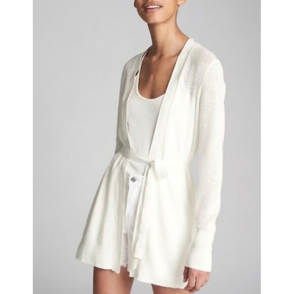 Gap Belted Open Cardigan Sweater Womens Size S White Lightweight Linen Blend NWT - Picture 2 of 10